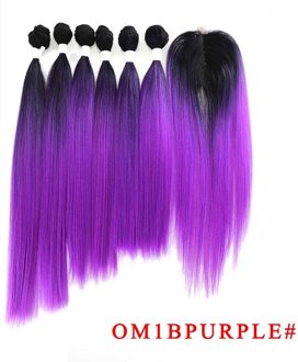 Ombre Bruin Yaki Rechte Synthetisch Haar Bundels Met Sluiting 14-18Inch Soku Hoge Temperatuur Fiber Bundel Haar weven OM1BPURPLE