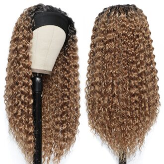 Ombre Krullend Pruik Honing Blonde Hoofdband Pruiken Diepe Golf Synthetische Geen Lace Front Pruiken Voor Zwarte Vrouwen 30inches