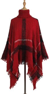 OMCHION Koreaanse Herfst Winter Vrouwen Truien En Pullovers Plaid Coltrui Mantel Met Kwastje Plus Size Dikke Gebreide Jas BZM01 BZM01 rood