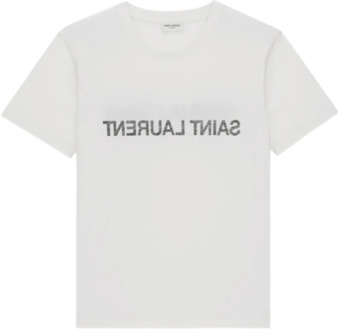 Omgekeerd Logo T-shirt Saint Laurent , White , Heren - 2Xl,Xl,L,M,S
