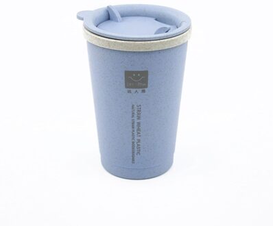 Omife Tarwe Stro Reizen Mok Cafe Cup Mok Met Een Deksel Dubbele Wand Kopjes En Mokken Cool Drinkware Voor Kerst Kantoor Blauw