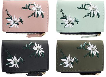 Omzoomd Lederen Vrouwen Portemonnee Outdoor Vrouwen Bloemenprint Portemonnee Rits Kaart Verandering Draagbare Portemonnee