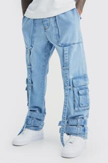 Onbewerkte Baggy Cargo Jeans Met Elastische Taille, Ice Blue - 34R