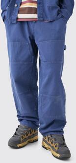 Onbewerkte Baggy Denim Carpenter Jeans Met Elastische Taille In Donkerblauw, Dark Blue - 32R