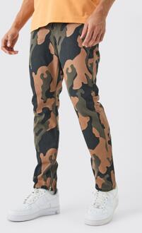 Onbewerkte Camouflage Print Slim Fit Jeans Met Zoom Rits, Brown - 28R