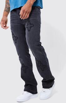 Onbewerkte Flared Slim Fit Gekruiste Jeans, Washed Black - 30L