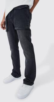 Onbewerkte Flared Slim Fit Jeans Met 3D Zakken, Charcoal - 28R