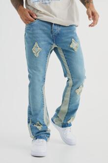 Onbewerkte Flared Slim Fit Jeans Met Panelen, Antique Blue - 32R