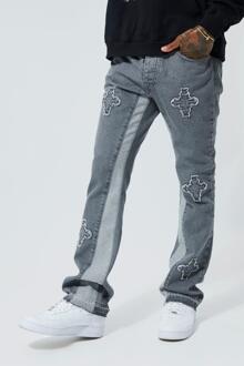 Onbewerkte Flared Slim Fit Jeans Met Panelen, Mid Grey - 34R