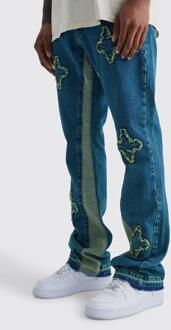 Onbewerkte Flared Slim Fit Overdye Jeans Met Gusset Detail, Green - 32R