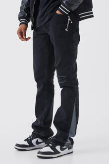 Onbewerkte Gescheurde Flared Slim Fit Jeans Met Contrasterend Gusset Detail, Washed Black - 30R