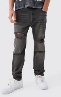 Onbewerkte Gescheurde Slim Fit Jeans, Charcoal - 28R