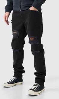 Onbewerkte Gescheurde Slim Fit Jeans In Zwart, True Black - 28R