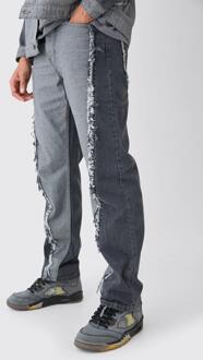 Onbewerkte Gesplitste Baggy Jeans Met Gerafelde Zoom, Mid Grey - 32R