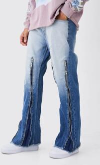 Onbewerkte Lichtblauwe Flared Baggy Jeans Met Rits En Gusset Detail, Light Blue - 30R