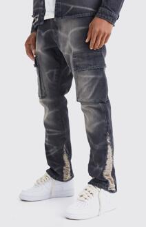 Onbewerkte Overdye Versleten Cargo Flared Slim Fit Jeans, Black - 28R