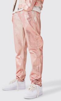 Onbewerkte Slim Fit Metallic Jeans Met Print, Pink - 28R