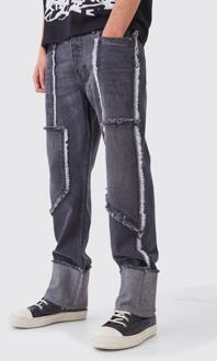 Onbewerkte Versleten Baggy Jeans Met Naaddetail, Washed Black - 36R