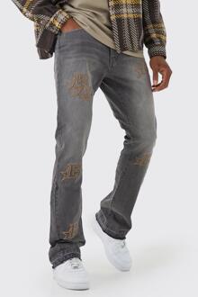 Onbewerkte Versleten Flared Slim Fit Jeans, Grey - 32R