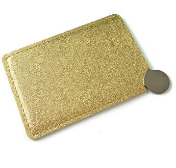 Onbreekbaar Draagbare Reizen Make-Up Spiegel Card Style Pocket Cosmetische Mini Spiegel Pu Leer Rvs Kaart gouden