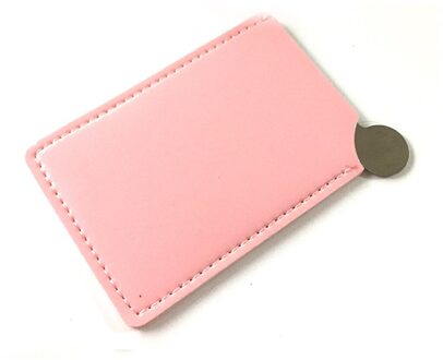 Onbreekbaar Draagbare Reizen Make-Up Spiegel Card Style Pocket Cosmetische Mini Spiegel Pu Leer Rvs Kaart roze