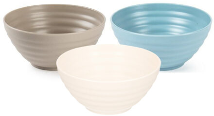 onbreekbaar servies kommetjes - 12x stuks - blauw/wit/taupe - kunststof - 14 x 6.5 cm