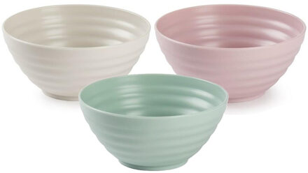 onbreekbaar servies kommetjes - 12x stuks - groen/roze/beige - kunststof - 14 x 6.5 cm