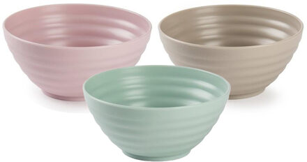 onbreekbaar servies kommetjes - 12x stuks - groen/roze/taupe - kunststof - 14 x 6.5 cm