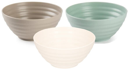 onbreekbaar servies kommetjes - 12x stuks - groen/wit/taupe - kunststof - 14 x 6.5 cm