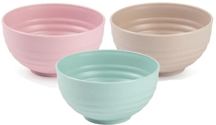 onbreekbaar servies kommetjes - 12x stuks - roze/beige/groen - kunststof - 13 x 7 cm