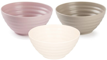 onbreekbaar servies kommetjes - 12x stuks - roze/wit/taupe - kunststof - 14 x 6.5 cm