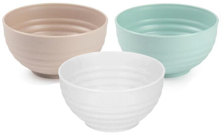 onbreekbaar servies kommetjes - 12x stuks - wit/beige/groen - kunststof - 13 x 7 cm