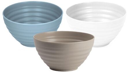 onbreekbaar servies kommetjes - 9x stuks - blauw/wit/beige - kunststof - 15 x 8 cm
