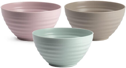 onbreekbaar servies kommetjes - 9x stuks - groen/roze/beige - kunststof - 15 x 8 cm