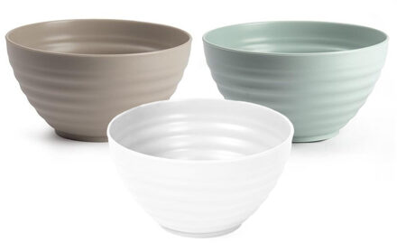 onbreekbaar servies kommetjes - 9x stuks - groen/wit/beige - kunststof - 15 x 8 cm