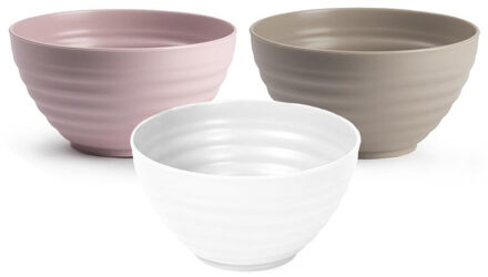 onbreekbaar servies kommetjes - 9x stuks - roze/wit/beige - kunststof - 15 x 8 cm