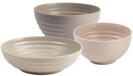 onbreekbaar servies kommetjes - beige - kunststof - 13 x 7 cm - 15 x 8 cm - 19 x 5 cm