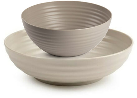 onbreekbaar servies kommetjes - beige - kunststof - 13 x 7 cm en 19 x 5 cm