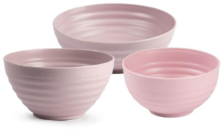onbreekbaar servies kommetjes - roze - kunststof - 13 x 7 cm - 15 x 8 cm - 19 x 5 cm