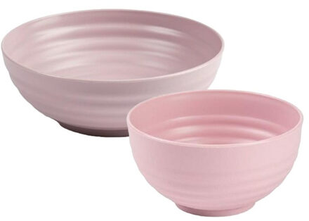 onbreekbaar servies kommetjes - roze - kunststof - 13 x 7 cm en 19 x 5 cm