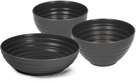 onbreekbaar servies kommetjes - zwart - kunststof - 13 x 7 cm - 15 x 8 cm - 19 x 5 cm