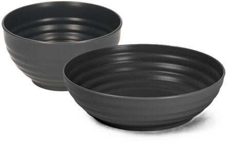 onbreekbaar servies kommetjes - zwart - kunststof - 13 x 7 cm en 19 x 5 cm