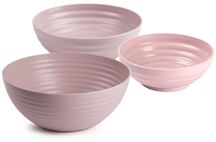 onbreekbaar servies schalen set - roze - kunststof - 3 formaten - 10x stuks