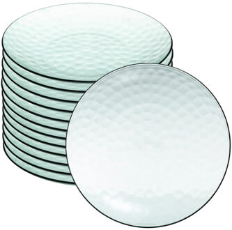 Onbreekbare Diner borden - 12x - kunststof - groen transparant - Dia 25 cm - gehamerde stijl