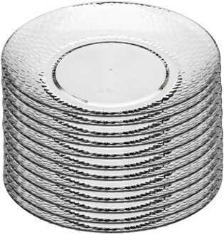 Onbreekbare Diner borden - 12x - kunststof - transparant - Dia 27 cm - gehamerde stijl