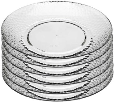 Onbreekbare Diner borden - 6x - kunststof - transparant - Dia 27 cm - gehamerde stijl
