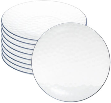 Onbreekbare Diner borden - 8x - kunststof - transparant - Dia 25 cm - gehamerde stijl