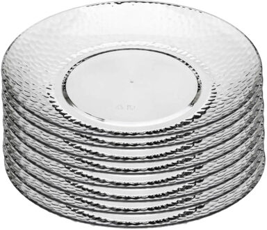 Onbreekbare Diner borden - 8x - kunststof - transparant - Dia 27 cm - gehamerde stijl