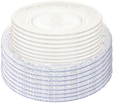 Onbreekbare gebak/taart bordjes - 16x stuks - kunststof - kristal stijl - transparant - 15 en 18 cm