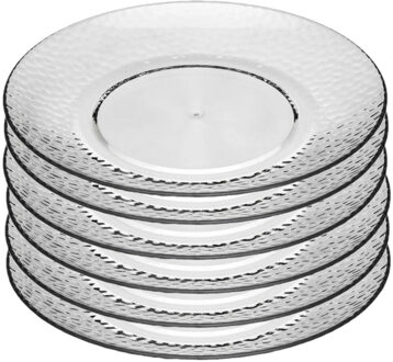 Onbreekbare Ontbijt/gebakbordjes - 6x - kunststof - transparant - Dia 20 cm - gehamerde stijl